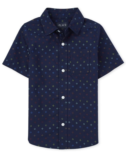 Boys Print Poplin Button Up Shirt
