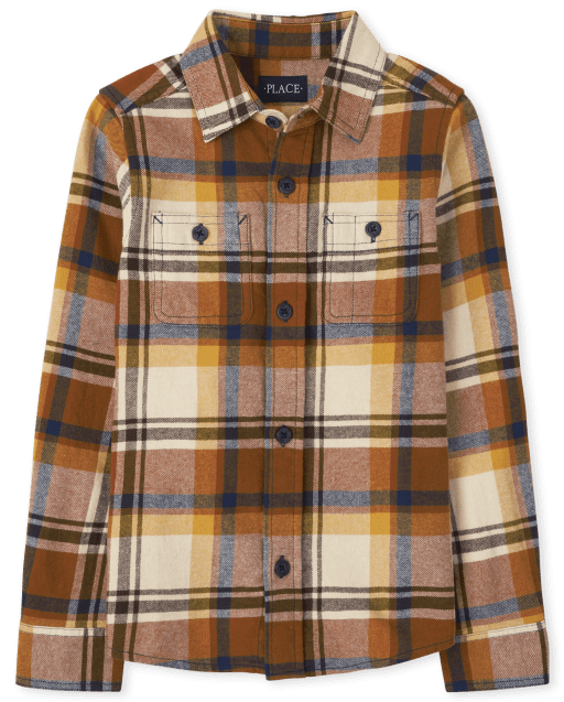 Boys Matching Family Plaid Flannel Poplin Button Down Shirt