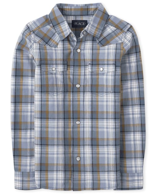 Boys Plaid Poplin Button Up Shirt