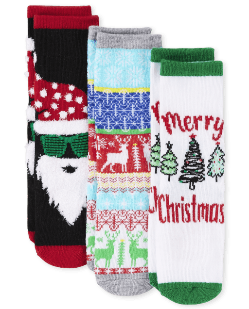 Toddler Matching Family Santa Crew Socks 3-Pack