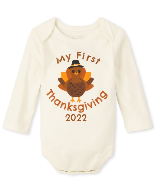 Unisex Baby Long Sleeve First Thanksgiving Graphic Bodysuit