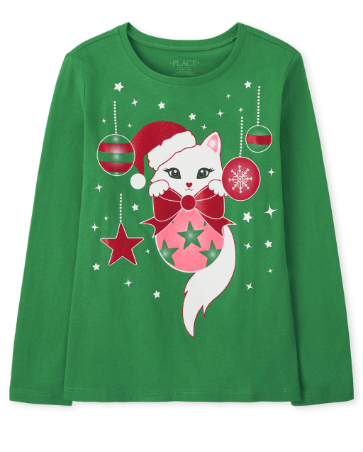 Girls Cat Ornament Graphic Tee