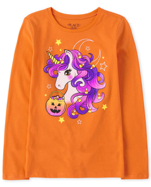 Camiseta con gráfico de unicornio de manga larga de Halloween para niñas