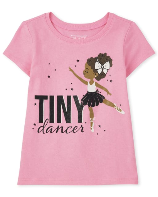 Camiseta de manga corta con estampado de bailarina pequeña para bebés y niñas pequeñas