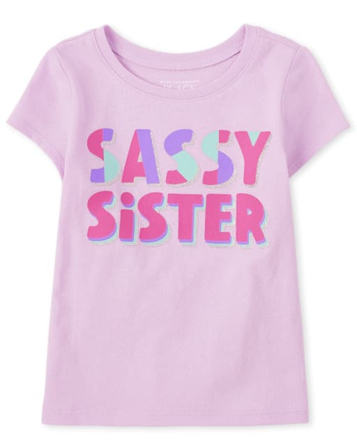 Camiseta estampada Sassy Sister de manga corta para bebés y niñas pequeñas