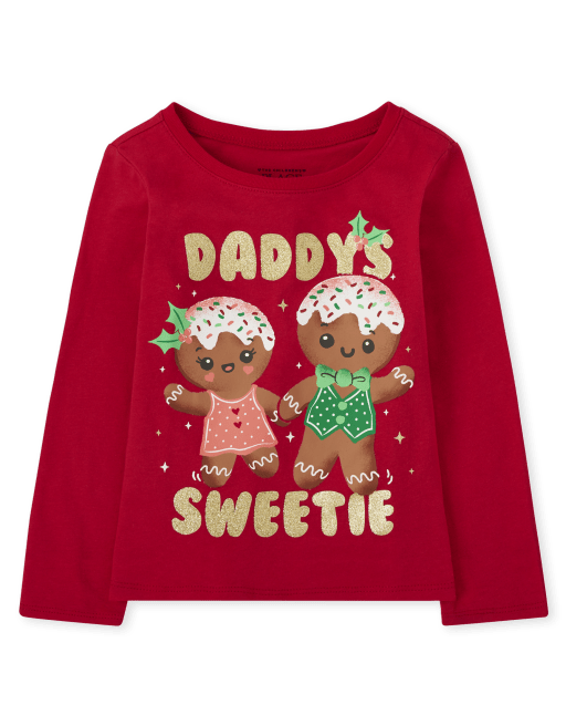 Camiseta estampada de papá de manga larga de Navidad para bebés y niñas pequeñas