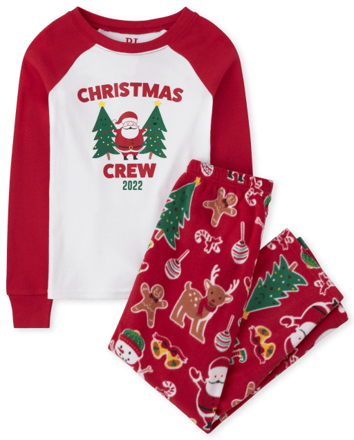 Unisex Kids Matching Family Christmas Crew 2022 Cotton And Fleece Pajamas