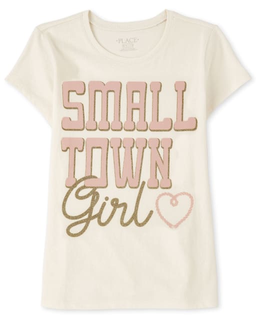 Camiseta de manga corta con estampado de chica de ciudad pequeña para niñas