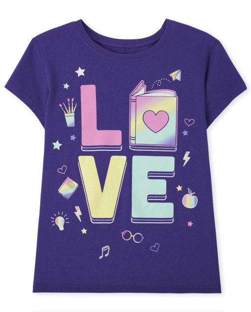 Camiseta de manga corta con gráfico de amor para niñas