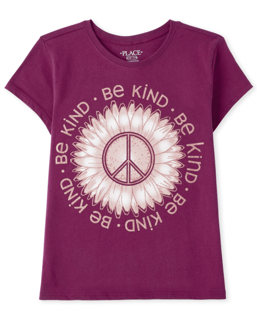 Camiseta de manga corta con gráfico del signo de la paz para niñas