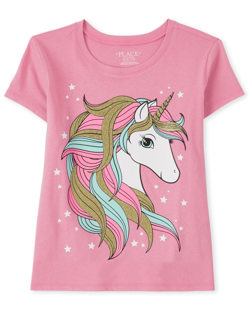Camiseta de manga corta con gráfico de unicornio para niñas