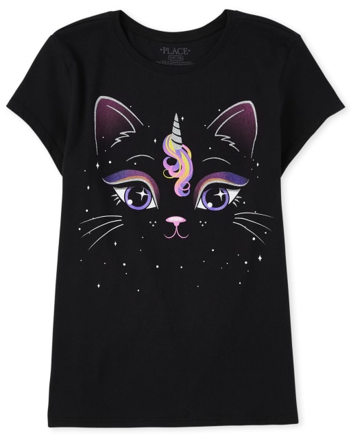 Girls Short Sleeve Unicorn Cat Graphic Tee