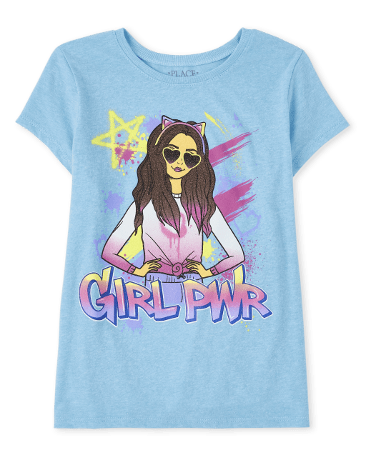 Camiseta de manga corta con gráfico Girl Pwr para niñas