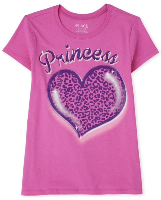 Camiseta con estampado de corazón de princesa para niñas