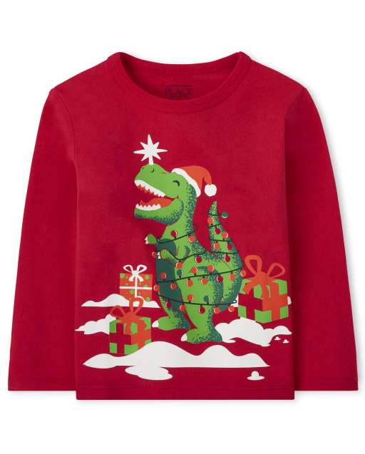 Baby And Toddler Boys Christmas Long Sleeve Dino Graphic Tee