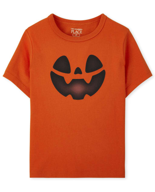 Camiseta de manga corta con estampado de Jack-O'-Lantern de Halloween para bebés y niños pequeños a juego con la familia que brilla en la oscuridad