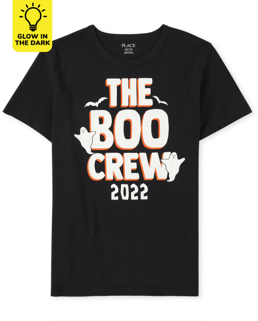 Camiseta unisex de manga corta con estampado de Boo Crew de Halloween que brilla en la oscuridad para la familia a juego para adultos