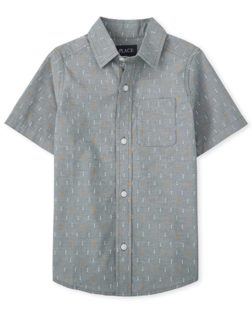 Boys Print Poplin Button Up Shirt