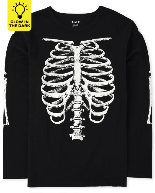 Mens Matching Family Halloween Glow In The Dark Long Sleeve Skeleton Graphic Tee