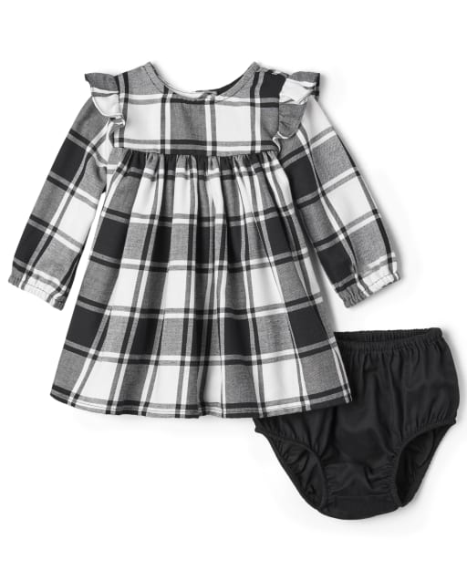 Baby Girls Mommy And Me Long Sleeve Plaid Twill Matching Dress And Bloomers Set