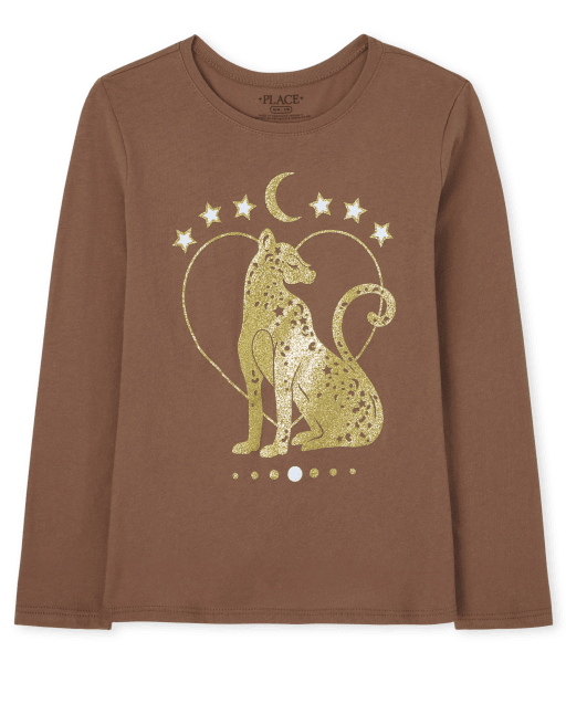 Camiseta de manga larga con estampado de guepardo para niñas