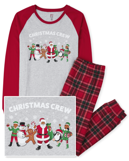 Pijama de algodón a cuadros de Navidad familiar a juego para adultos unisex
