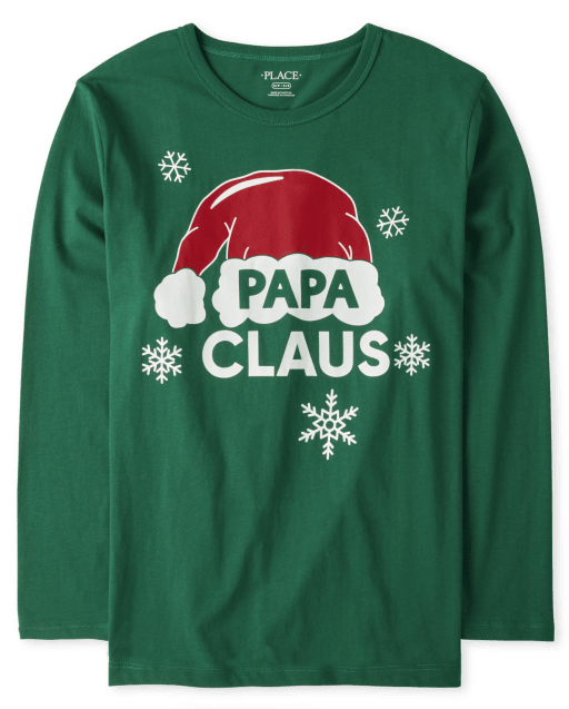 Mens Matching Family Christmas Long Sleeve Papa Claus Graphic Tee