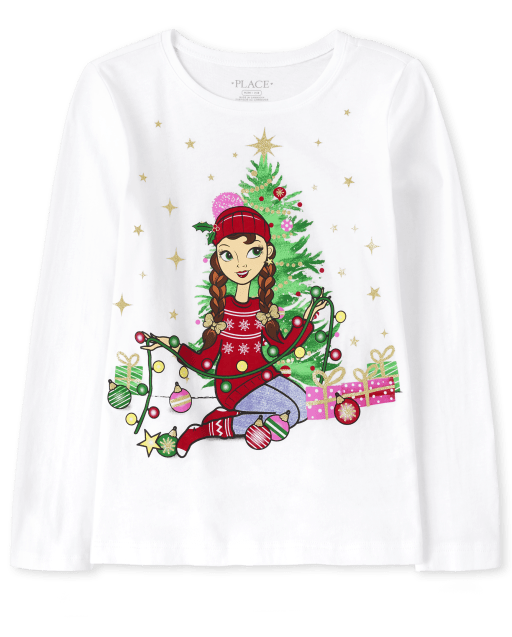 Camiseta con estampado de niña navideña para niñas