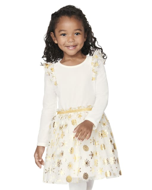 Baby And Toddler Girls Snowflake Knit To Woven Dress