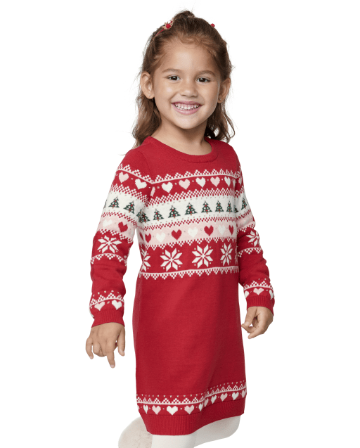Baby And Toddler Girls Long Sleeve Christmas Fairisle Sweater Dress