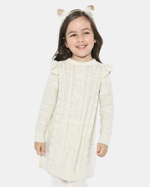 Baby And Toddler Girls Long Sleeve Cable Knit Ruffle Sweater Dress