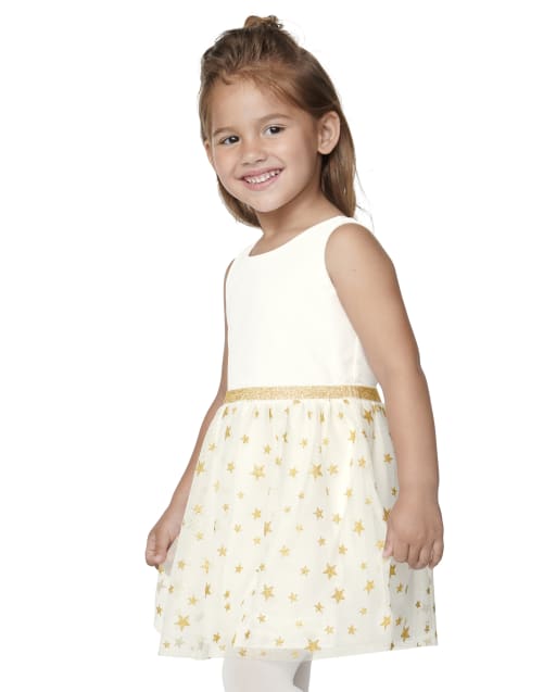 Baby And Toddler Girls Glitter Star Knit To Woven Dress