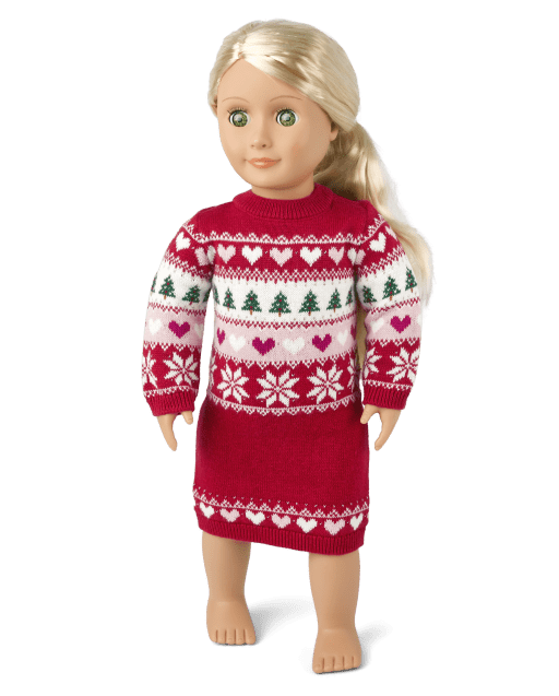 Doll Mommy And Me Long Sleeve Christmas Fairisle Sweater Dress