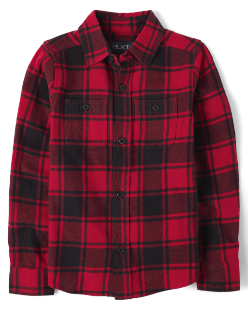 Boys Matching Family Buffalo Plaid Flannel Button Down Shirt