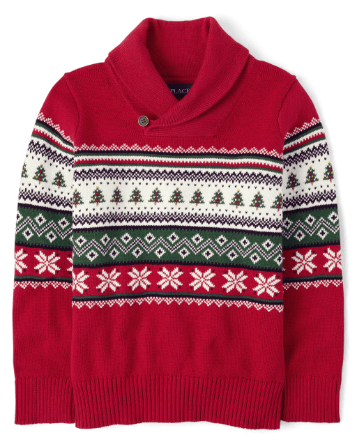 Boys Snowflake Fairisle Shawl Neck Sweater
