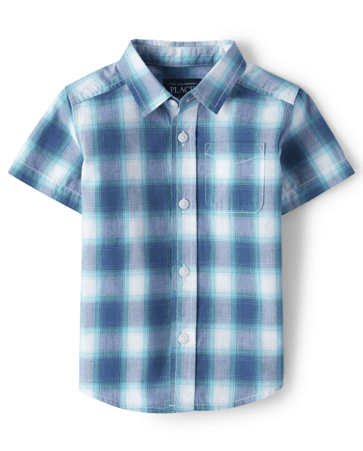 Camisa con botones de popelina a cuadros para niños pequeños