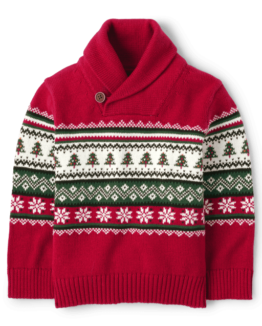 Toddler Boys Snowflake Fairisle Shawl Neck Sweater