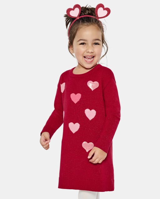 Baby And Toddler Girls Sequin Heart Sweater Dress