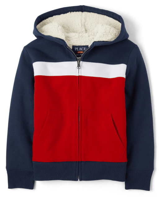Boys Colorblock Fleece Zip Up Hoodie