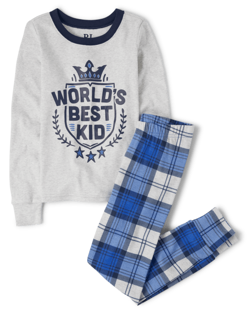 Boys Long Sleeve 'World's Best Kid' Snug Fit Cotton Pajamas