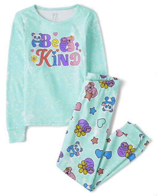 Girls Girl Paint Splatter Critter Snug Fit Cotton Pajamas