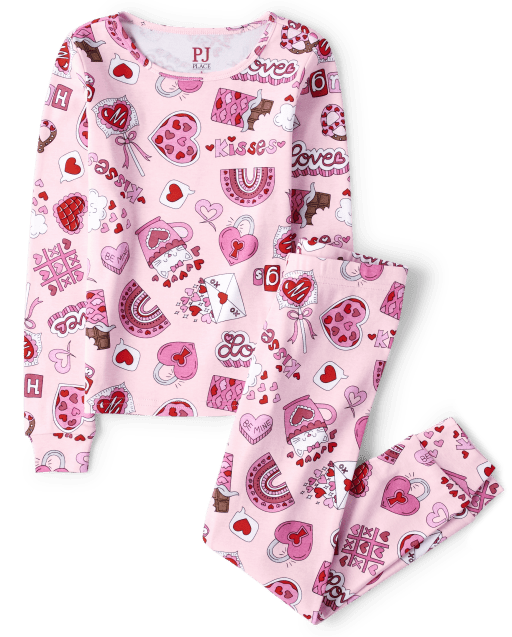 Girls Valentine's Day Doodle Snug Fit Cotton Pajamas