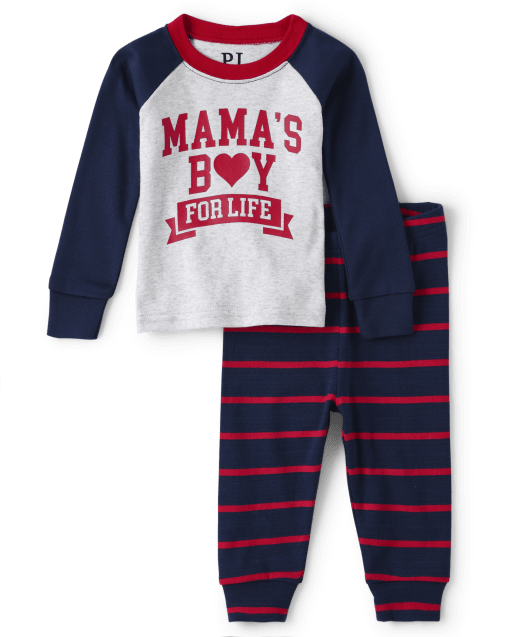 Baby And Toddler Boys Mama's Boy Striped Snug Fit Cotton Pajamas