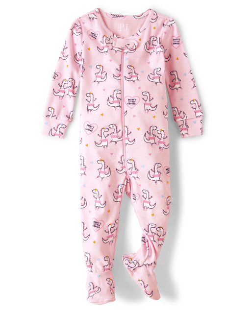 Baby And Toddler Girls Dino Snug Fit Cotton One Piece Pajamas