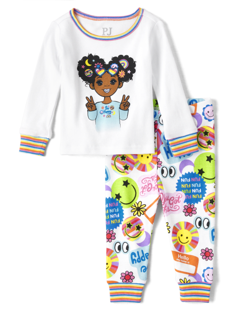 Pijama de algodón ajustado con icono de niña para bebés y niñas pequeñas