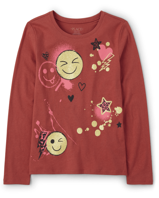 Camiseta con estampado de cara feliz para niñas