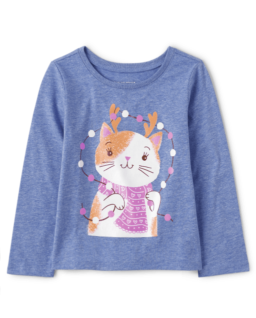 Baby And Toddler Girls Cat Graphic Tee