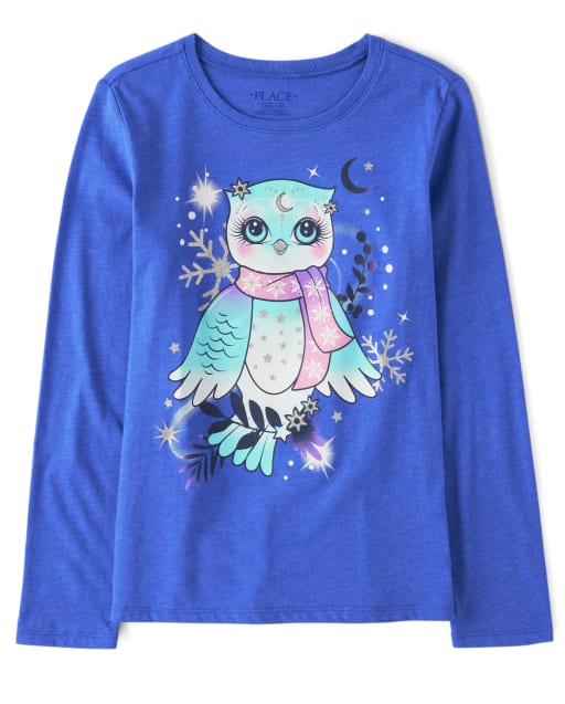 Camiseta con gráfico de búho para niñas