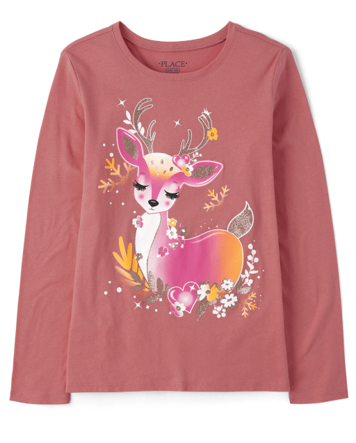 Camiseta con gráfico de ciervo para niñas