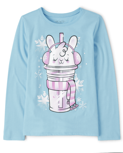 Camiseta con estampado de bebida de llama para niñas